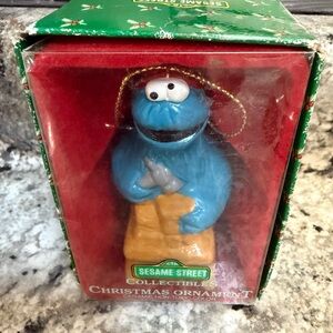 Vintage hand painted ceramic Sesame Street Cookie Monster Ornament.